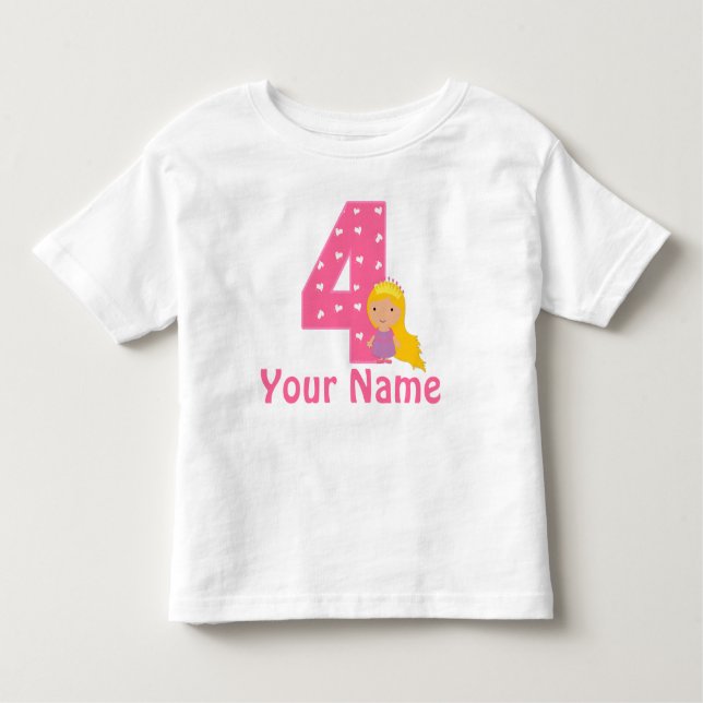 4e födelsedagen Princess Girls Personlig Shirt Tee Shirt (Framsida)