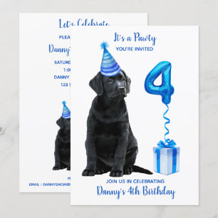 4e födelsedagen Puppy Theme - Cute Hund Blue Boy P Inbjudningar