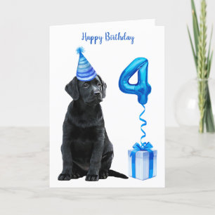 4e födelsedagen Puppy Theme - Cute Hund Blue Boy P Kort