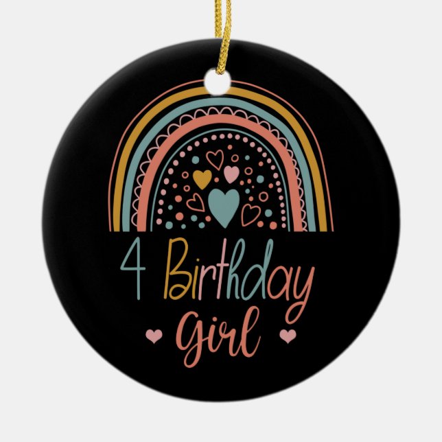 4e födelsedagen Rainbow Coundown 4 Year old Birthd Julgransprydnad Keramik (Framsidan)
