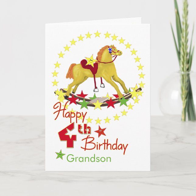 4e födelsedagen Rocking Horse Stars Kort (Framsida)