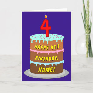 4e födelsedagen: Roligt Cake and Candle + Eget nam Kort