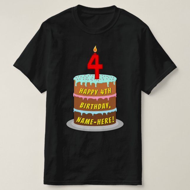 4e födelsedagen - Roligt Cake & Candle, med eget n T Shirt (Design framsida)