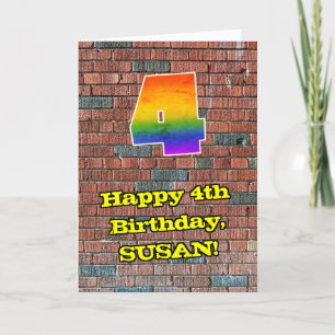 4e födelsedagen: Roligt Graffiti-Inspired Rainbow Kort