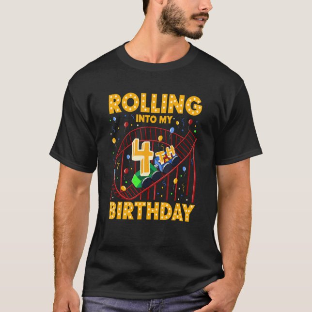 4e födelsedagen Rollercoaster Amusement Park Birth T Shirt (Framsida)