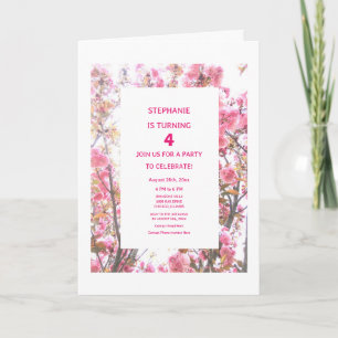 4e födelsedagen Rosa Blommigt Fjärde Anpassningsba Inbjudan