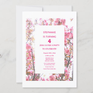 4e födelsedagen Rosa Cherry Blommigt Fjärde Anpass Inbjudningar