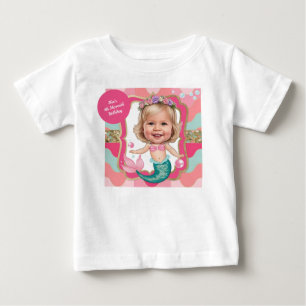 4e födelsedagen Rosa och Teal Sjöjungfru Caricatur T Shirt