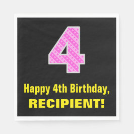 4e födelsedagen: Rosa Rand och Hearts "4" + Namn Pappersservett