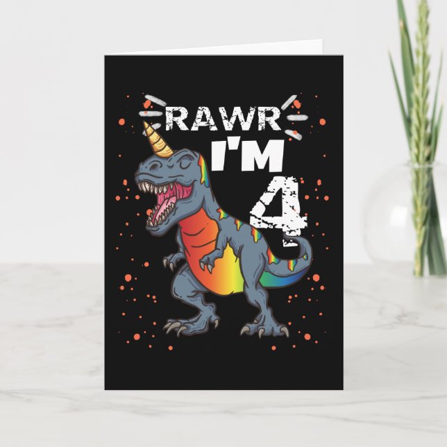 4e födelsedagen T Rex Dinosaur Kort (Framsida)