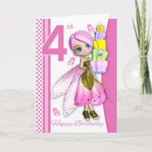 4e födelsedagen Tipsy Cake Fantasy Fairy Cutie Paj Kort