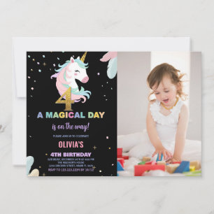 4e födelsedagen Unicorn Birthday-inbjudningar med  Inbjudningar