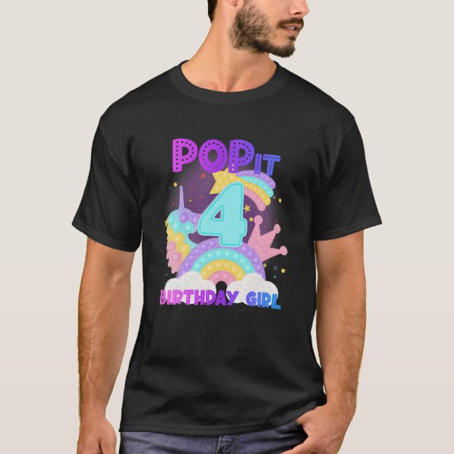4e födelsedagen Unicorn Fidget Pop it Birthday Gir T Shirt (Framsida)