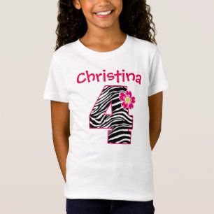 4e födelsedagenflickashock rosa & svart zebra tee shirt