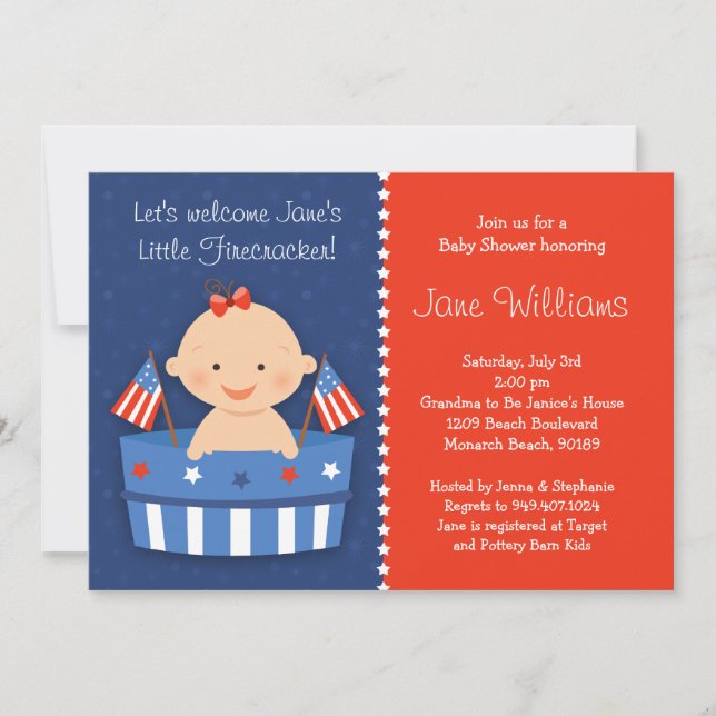 4th av den Juli baby showerinbjudan Inbjudningar (Framsida)