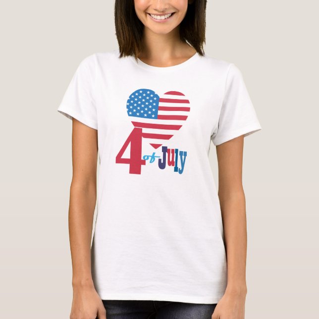 4th av den patriotiska flagga för hjärta för Juli T Shirt (Framsida)