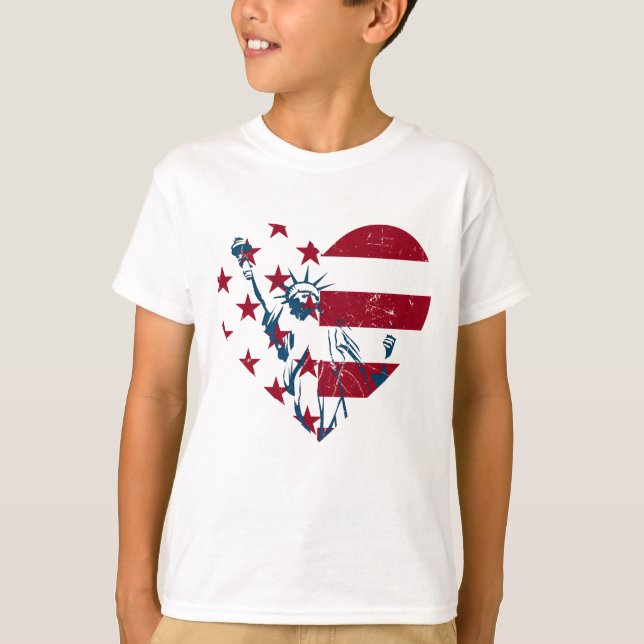 4th av flagga för US för hjärta för Juli T Shirt (Framsida)