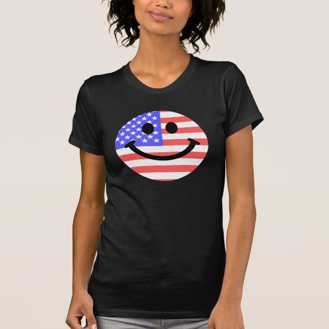 4th av Juli amerikanska flagganansikte T-shirt (Framsida)