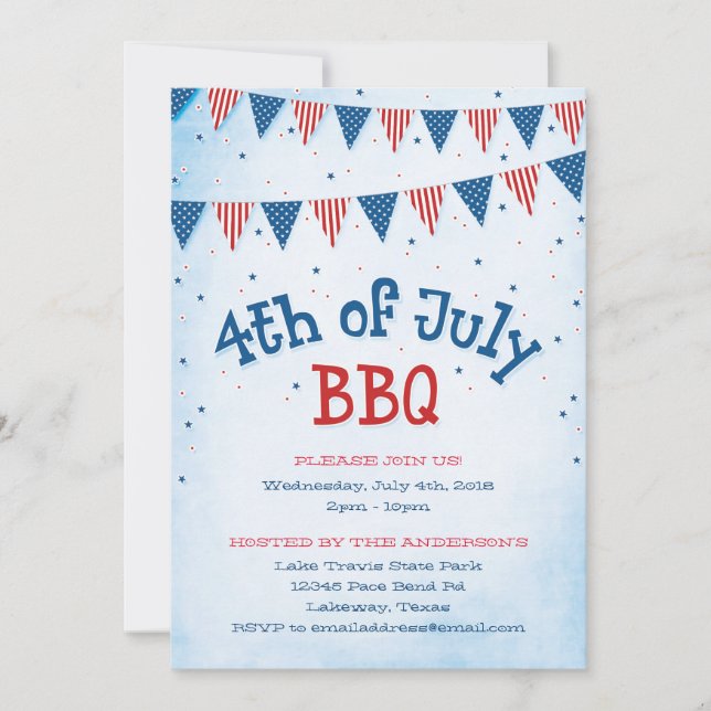 4th av Juli BBQ-Bunting Inbjudningar (Framsida)