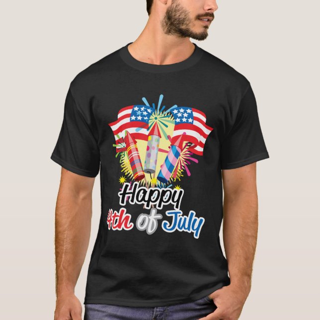 4th av Juli fyrverkerier Tee Shirt (Framsida)