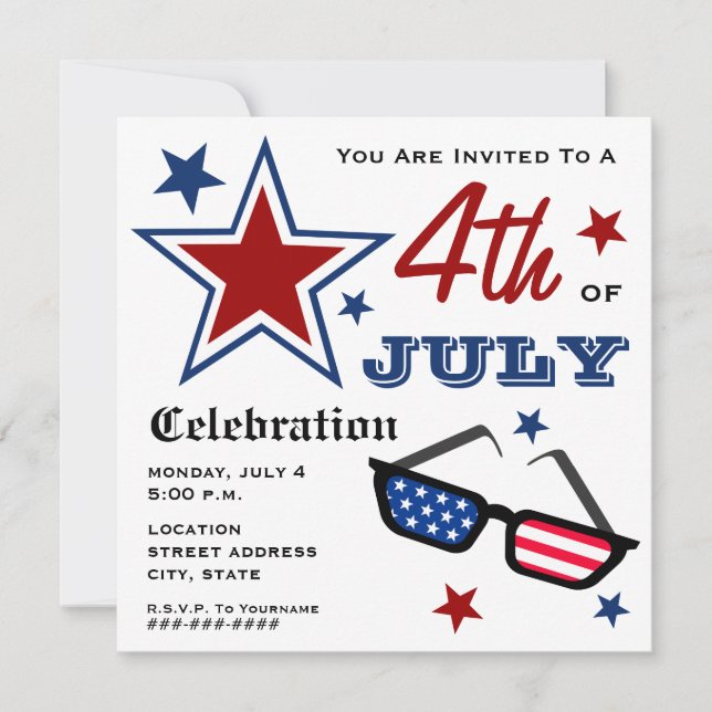 4th av Juli patriotisk amerikanska Inbjudningar (Framsida)
