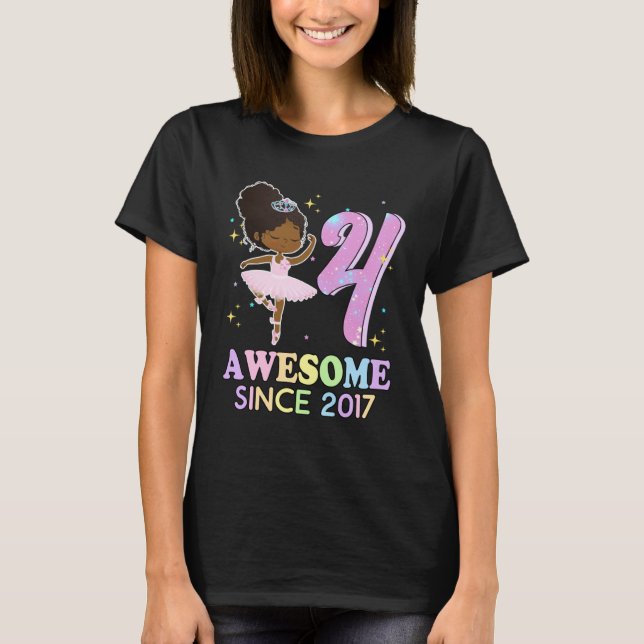 4th Bday Awesome Since 2017 Melanin Pride African  T Shirt (Framsida)