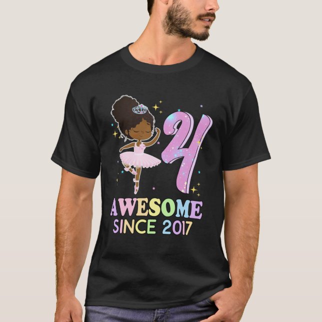 4th Bday Awesome Since 2017 Melanin Pride African  T Shirt (Framsida)