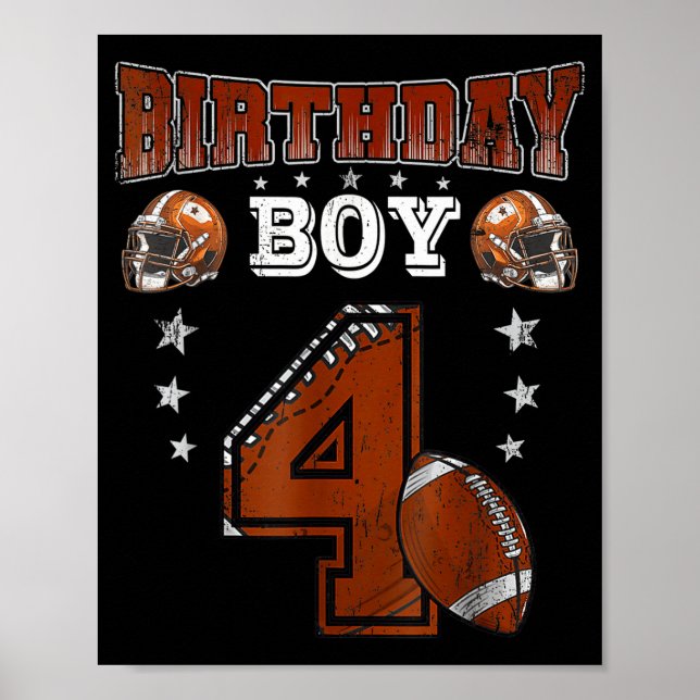 4th Birthday Boy Football Lover Theme 4 Years Old  Poster (Framsidan)