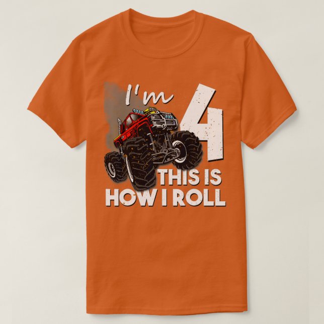 4th Birthday  Boy Monster Truck 4 Years Old Gift  T Shirt (Design framsida)