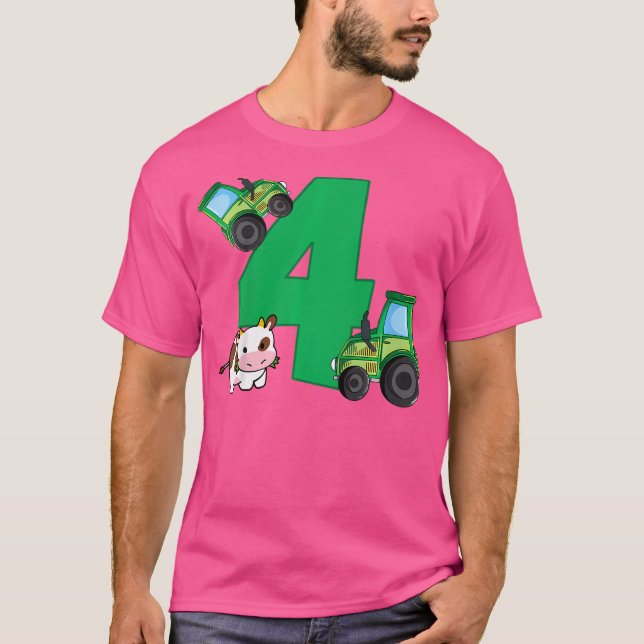 4Th Birthday Boys Tractor Farmer 4 Years Birthday T Shirt (Framsida)