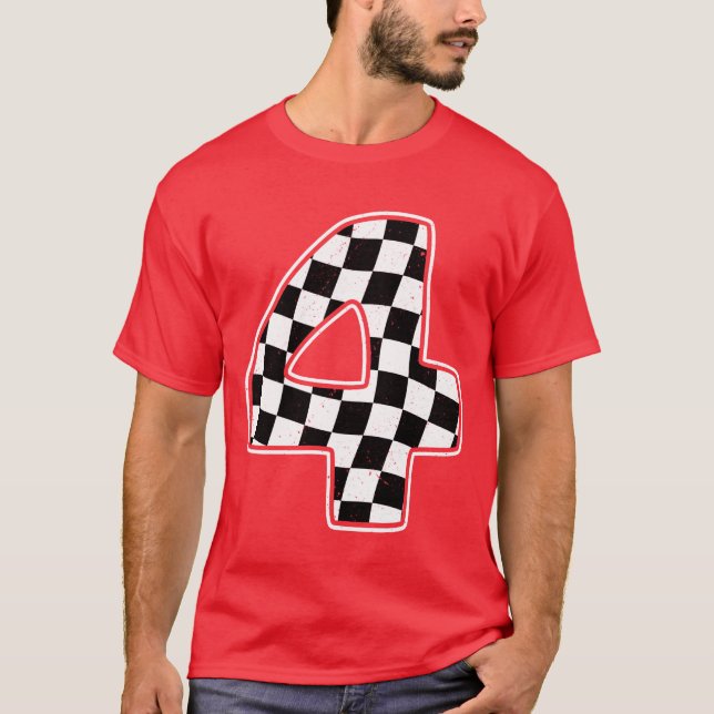 4th Birthday Checkered Number 4 Car Racing Flag bo T Shirt (Framsida)