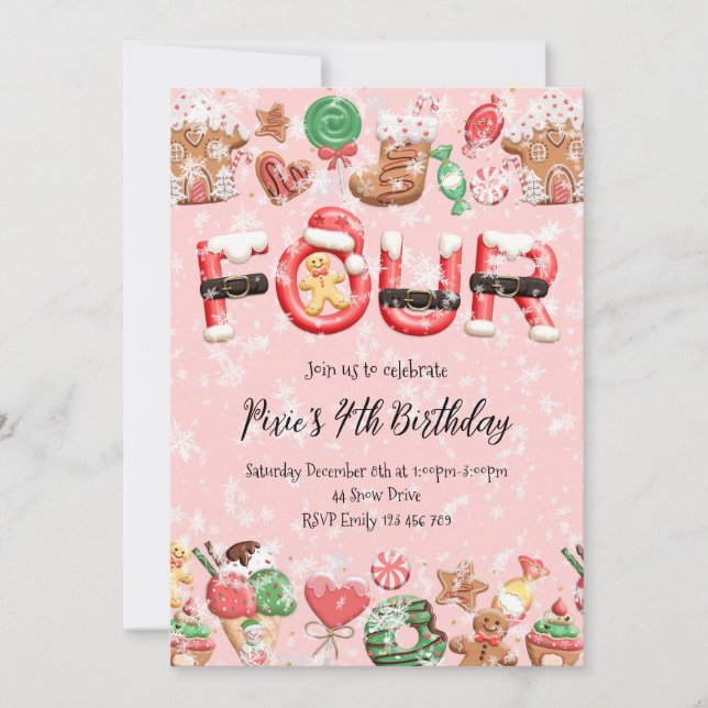 4th Birthday Christmas Party Invitation Inbjudningar (Framsida)