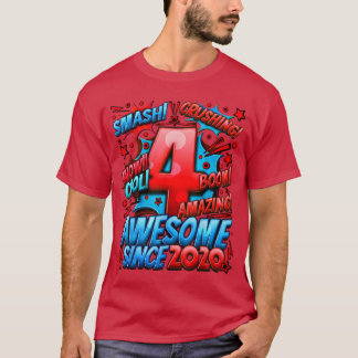 4th Birthday Comic Style Awesome since 2020 4 Year T Shirt