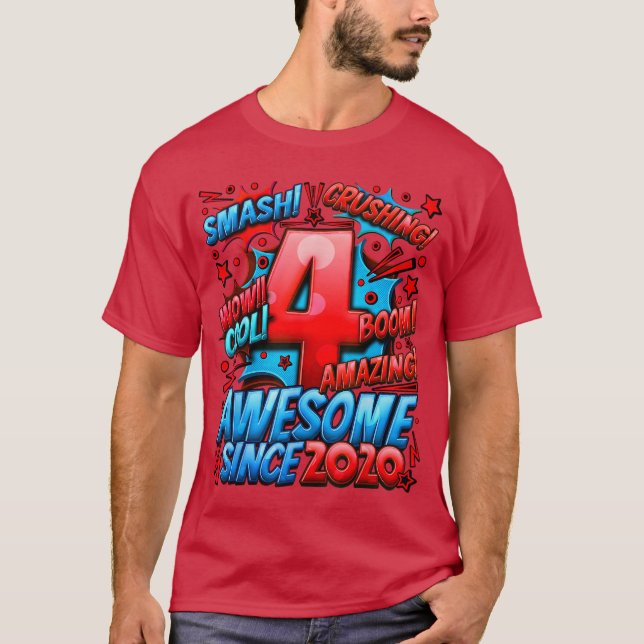 4th Birthday Comic Style Awesome since 2020 4 Year T Shirt (Framsida)