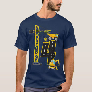 4th Birthday Construction Vehicles Diggers Crane T Shirt