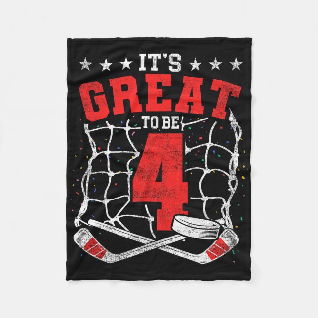 4th Birthday Hockey Lovers It's Great To Be 4 Year Fleecefilt (Framsidan)
