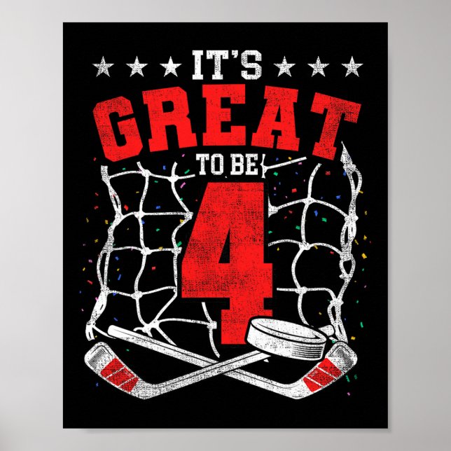 4th Birthday Hockey Lovers It's Great To Be 4 Year Poster (Framsidan)
