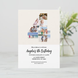 4th Birthday Invitation Minimalist - Number 4 Inbjudningar