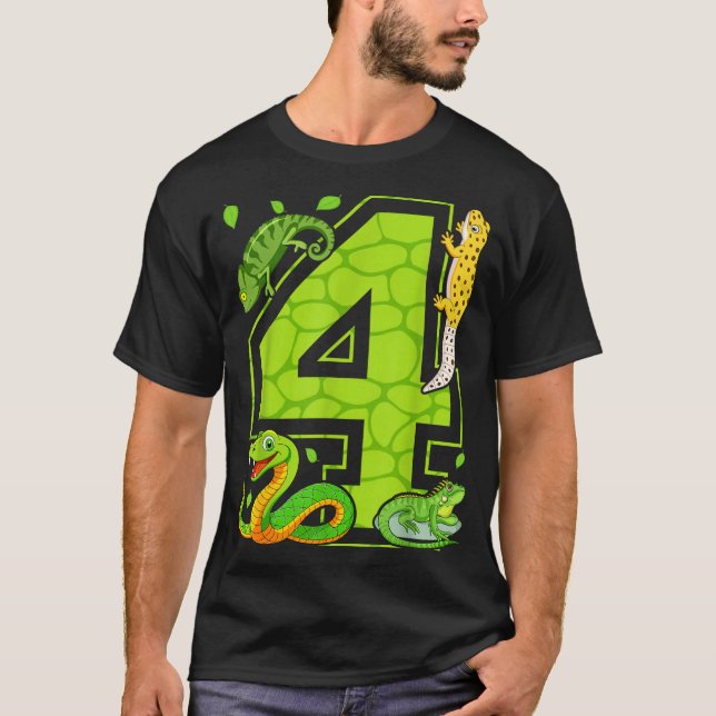 4th Birthday Snake Lizard Reptile 4 Year Old Party T Shirt (Framsida)