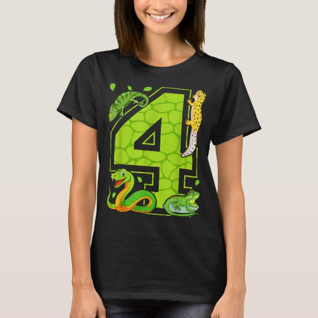 4th Birthday Snake Lizard Reptile 4 Year Old Party T Shirt (Framsida)