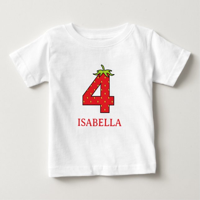 4th Birthday strawberry theme Party  T Shirt (Framsida)