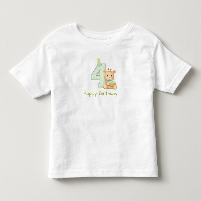 4th Birthday Toddler T-Shirt Cute Bear Birthday  (Framsida)