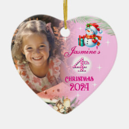 4th Christmas Personalised Girl Photo Heart Gift Julgransprydnad Keramik