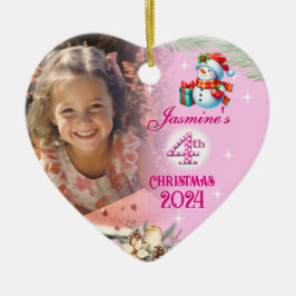 4th Christmas Personalised Girl Photo Heart Gift Julgransprydnad Keramik