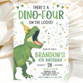 4th Dinosaur Birthday Invitation Inbjudningar