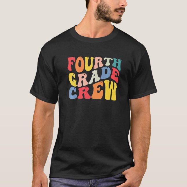 4th Fourth Grade Crew Teacher Back To School Retro T Shirt (Framsida)