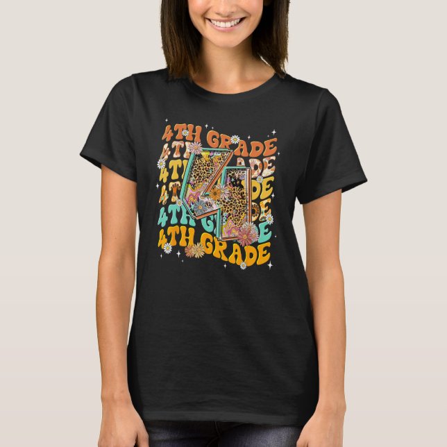 4th Grade Fourth Grade Leopard Back To School Teac T Shirt (Framsida)