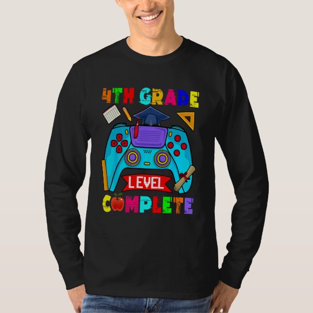 4th Grade Level Complete Cute Gamer Graduate Game  T Shirt (Framsida)