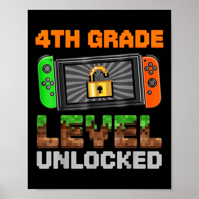 4th Grade Level Unlocked Pixel Game First Day Boy  Poster (Framsidan)