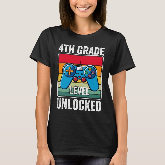 4th Grade Level Unlocked Video Game Back to School T Shirt (Framsida)